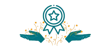 Ręce rozrzucające konfetti z symbolem nagrody nad nimi