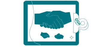 Clipboard z logiem centrali GGP oraz dłońmi ściskającymi się oraz trzymającymi wspólnie nić na znak porozumienia